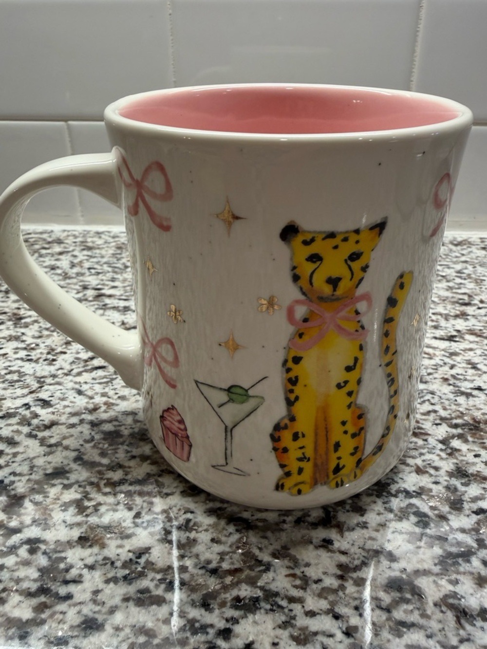 Petal & Pearl Cheetah Cocktail Mug - Pink Bow & Martini Glass Cupcake